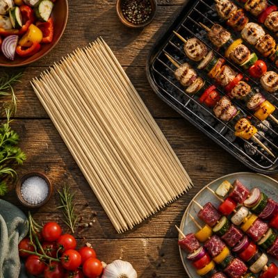 Set de 90 Piques à Brochettes en Bambou 40 cm pour Barbecue et Apéritif