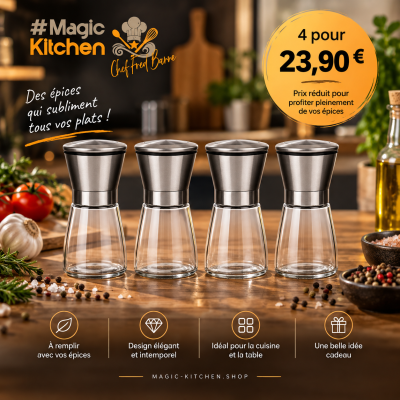 Lot de 4 poivrières Magic Kitchen – L'essentiel pour vos épices